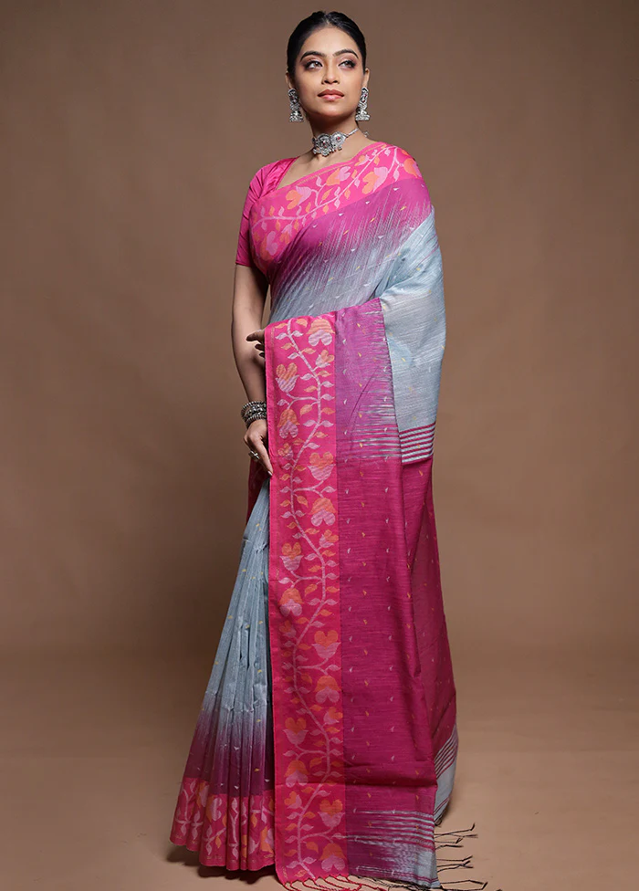 Pink Cotton Saree With Blouse Piece - Image 4