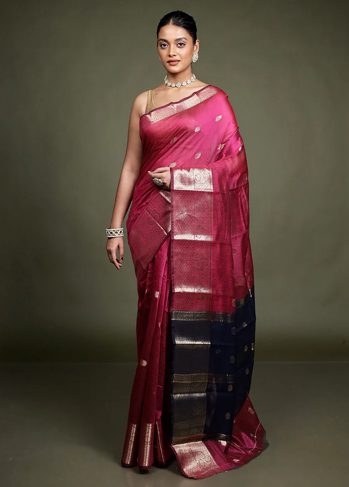 Pink Cotton Saree With Blouse Piece - Image 2