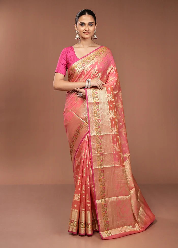 Pink Cotton Saree With Blouse Piece - Image 2