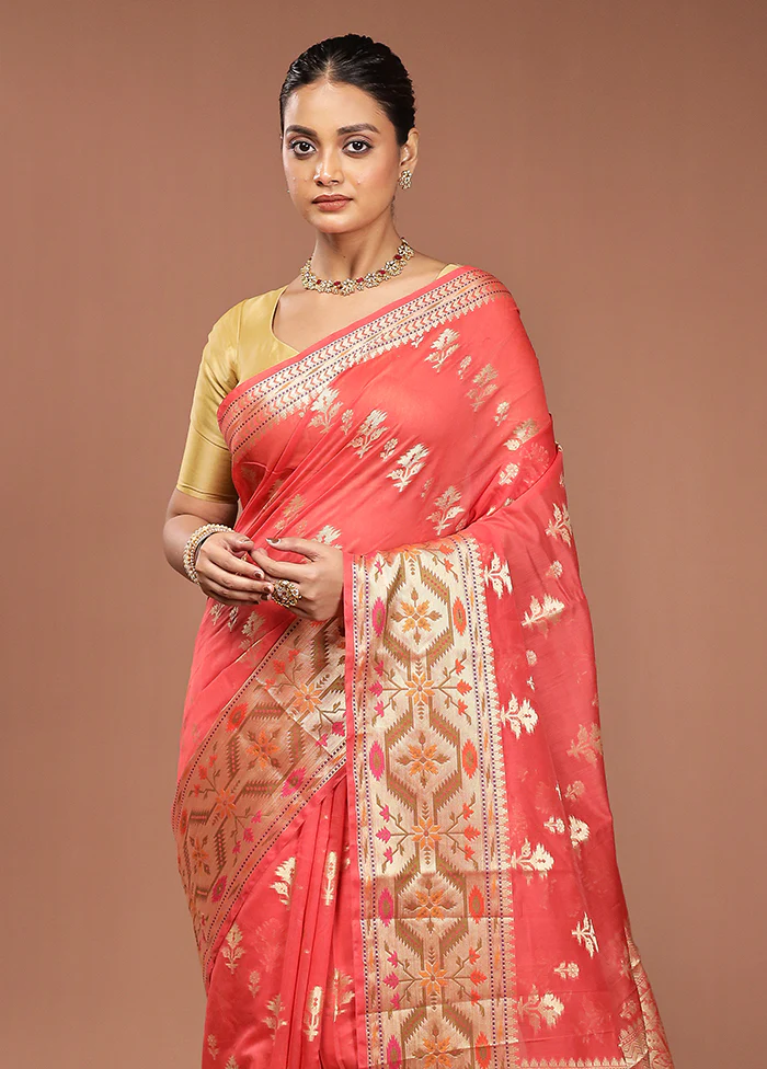 Pink Cotton Saree With Blouse Piece