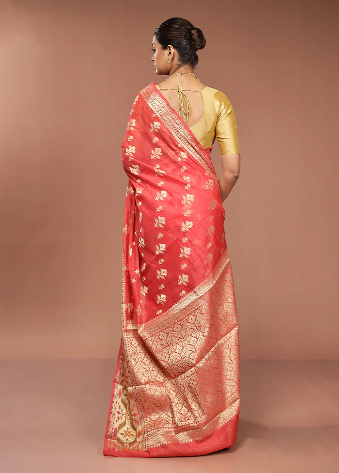 Pink Cotton Saree With Blouse Piece - Image 3