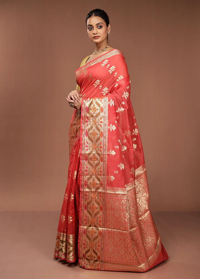 Pink Cotton Saree With Blouse Piece - Image 4