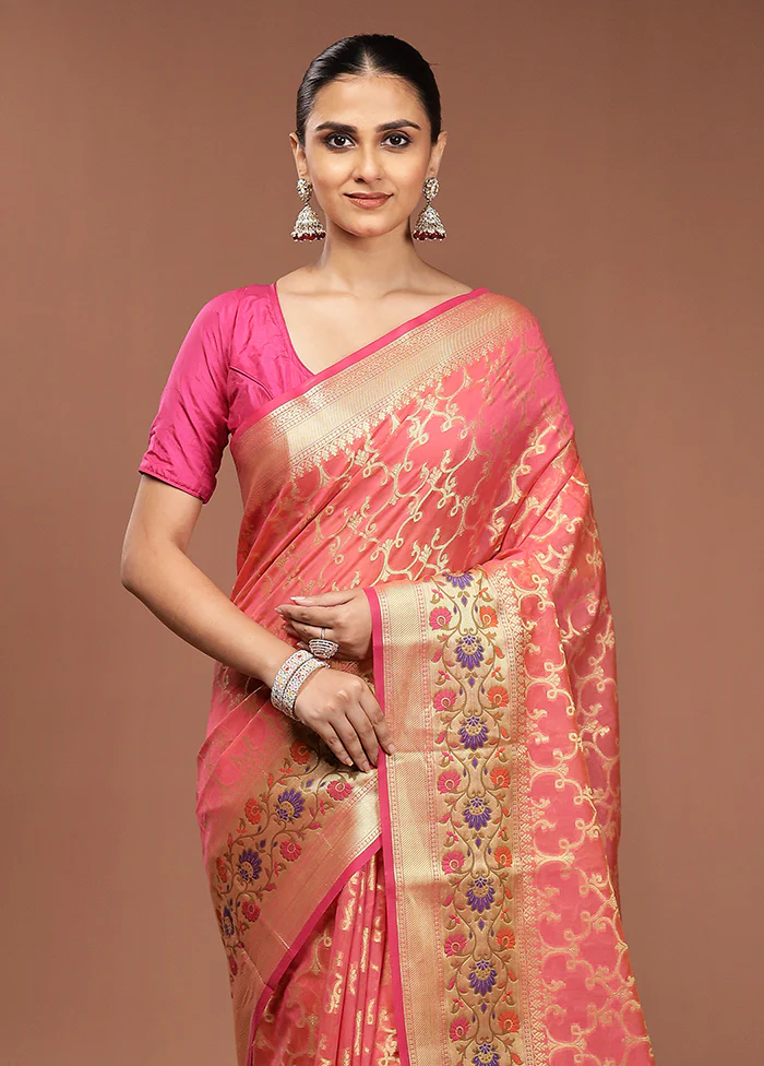 Pink Cotton Saree With Blouse Piece