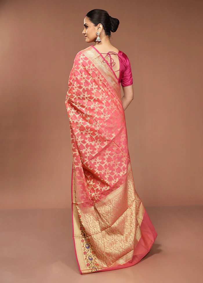 Pink Cotton Saree With Blouse Piece - Image 3
