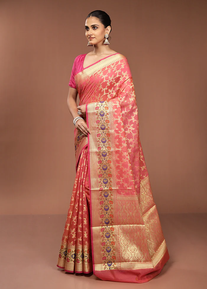 Pink Cotton Saree With Blouse Piece - Image 4