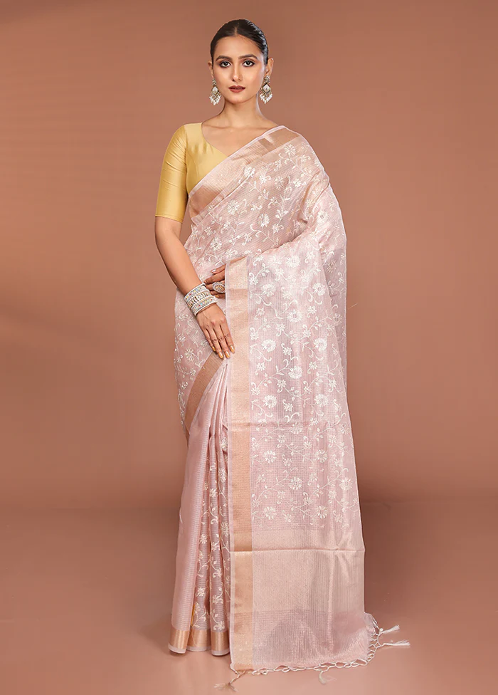 Pink Cotton Saree With Blouse Piece - Image 2