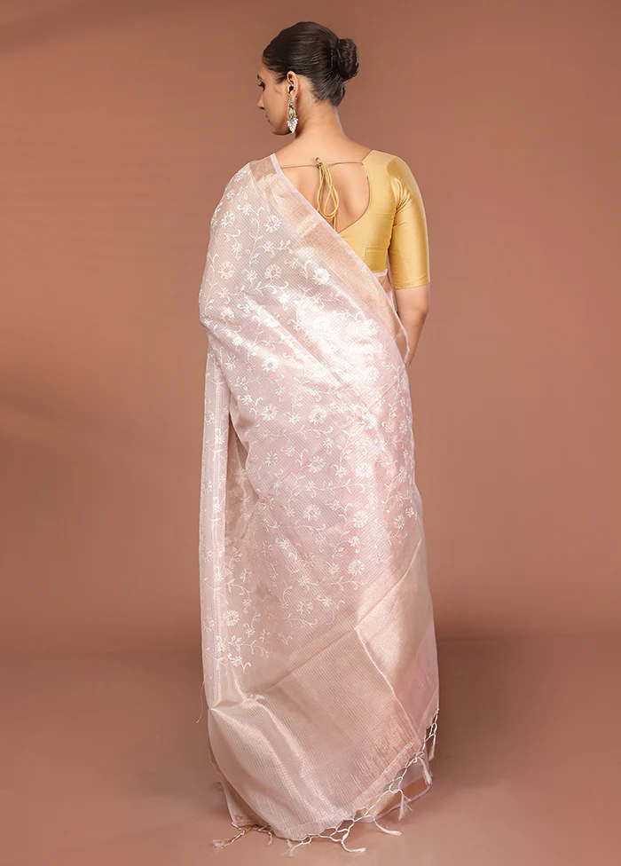 Pink Cotton Saree With Blouse Piece - Image 3