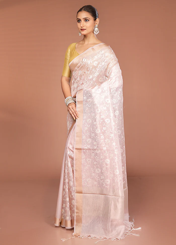 Pink Cotton Saree With Blouse Piece - Image 4