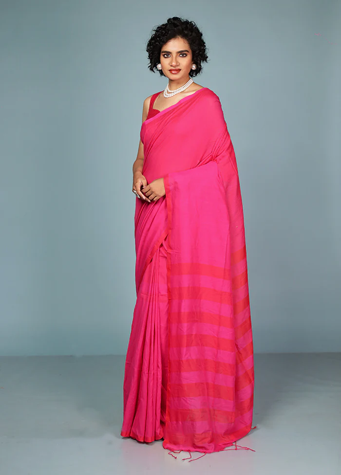 Pink Cotton Saree With Blouse Piece - Image 2
