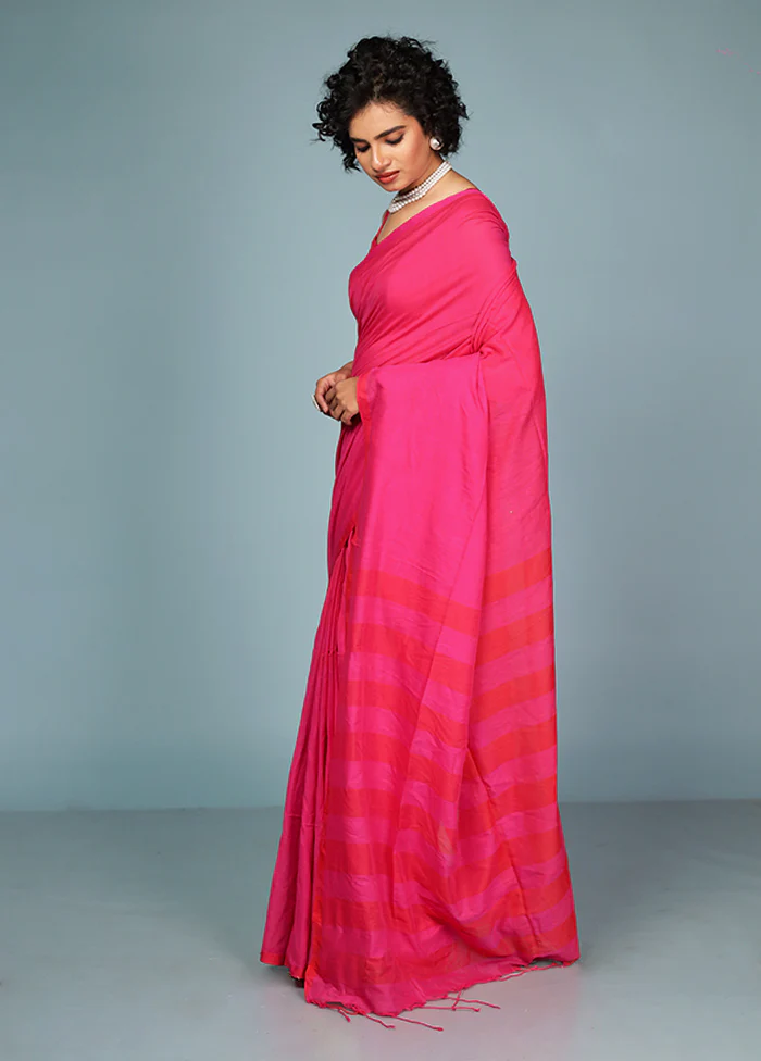 Pink Cotton Saree With Blouse Piece - Image 4