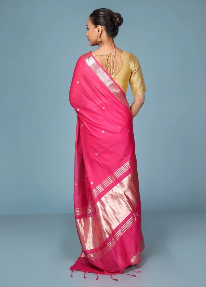 Pink Cotton Saree With Blouse Piece - Image 3