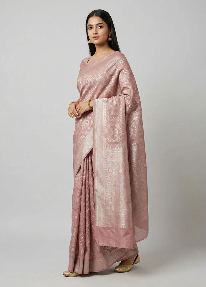 Pink Cotton Saree With Blouse Piece