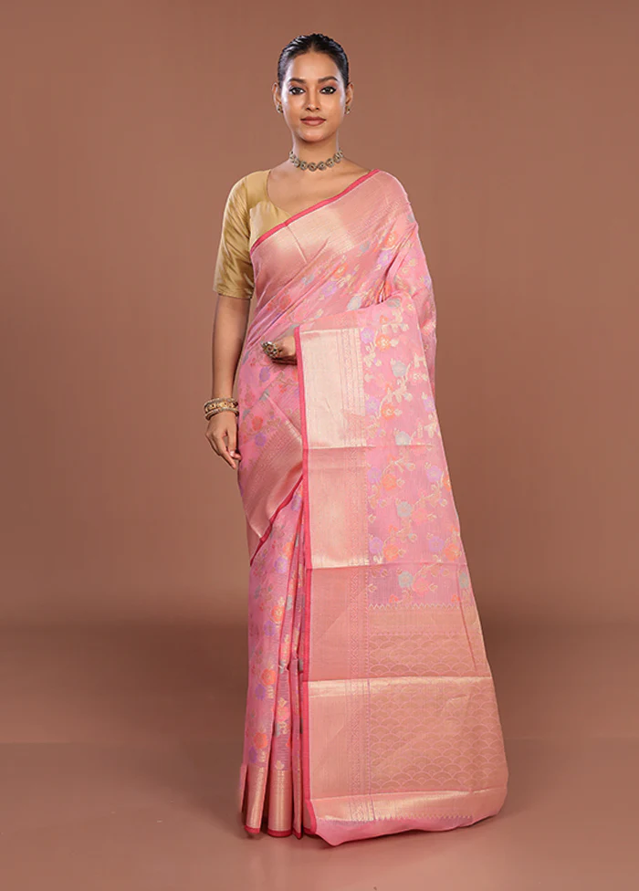 Pink Cotton Saree With Blouse Piece - Image 2