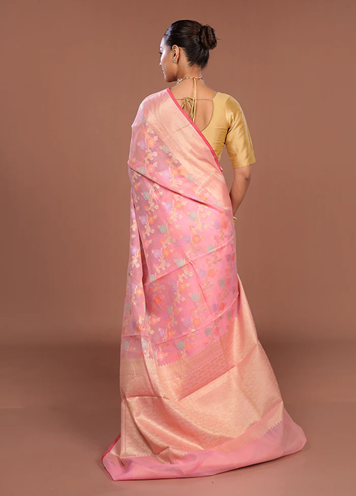 Pink Cotton Saree With Blouse Piece - Image 3