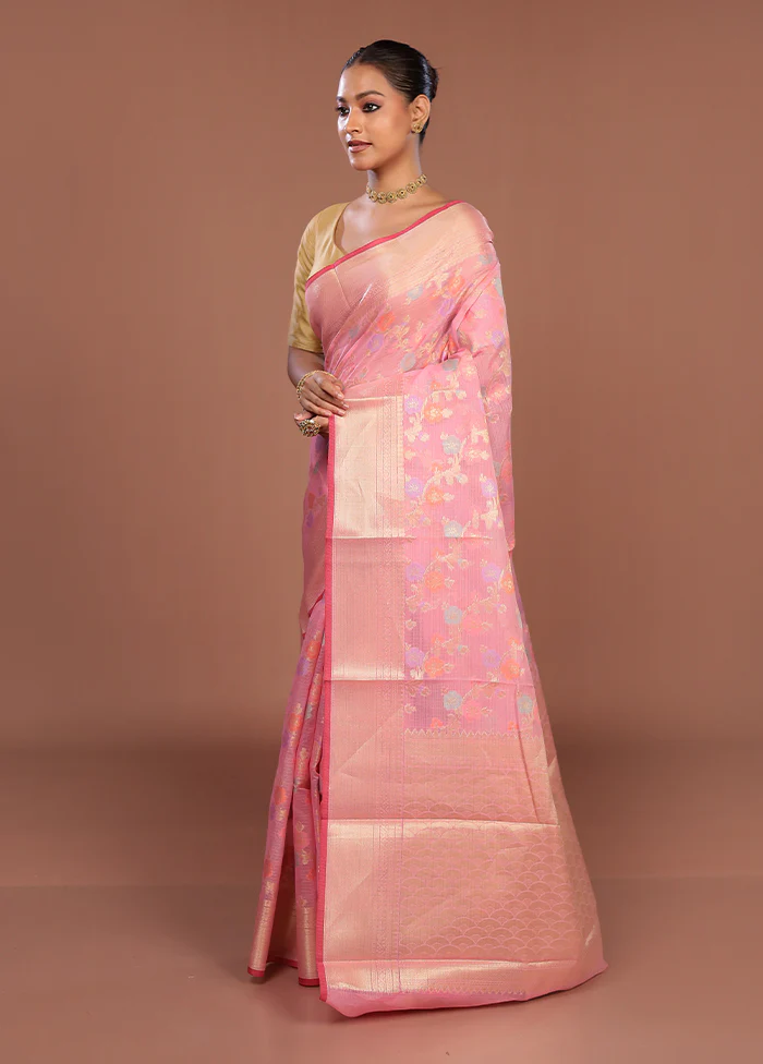 Pink Cotton Saree With Blouse Piece - Image 4