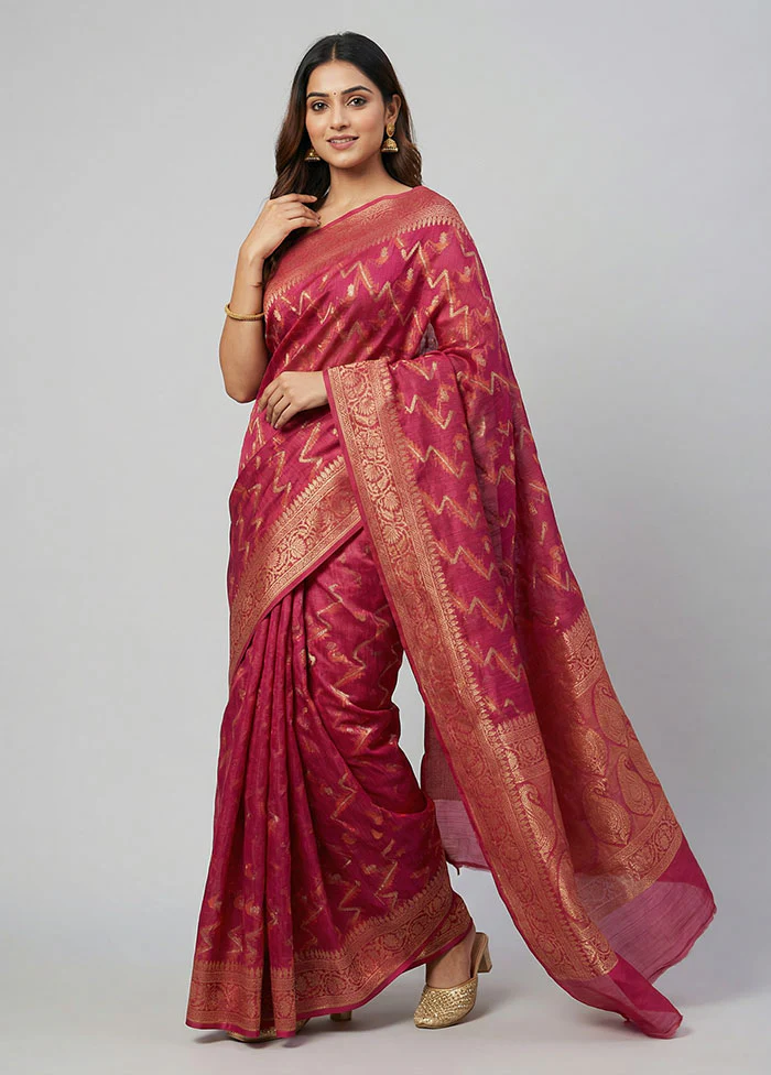 Pink Cotton Saree With Blouse Piece
