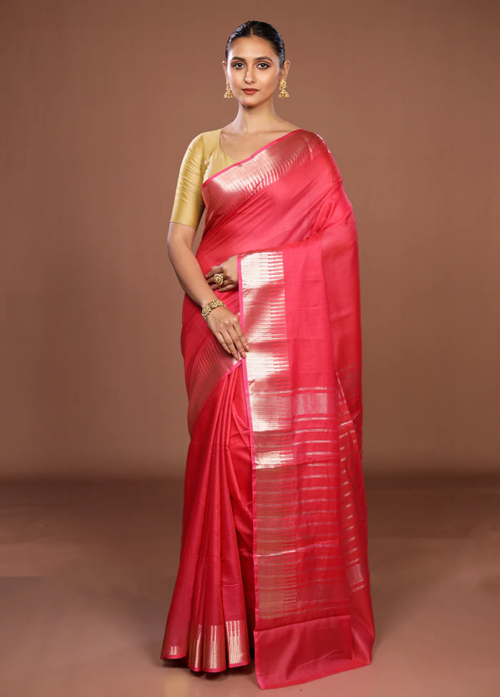Pink Cotton Saree With Blouse Piece - Image 2
