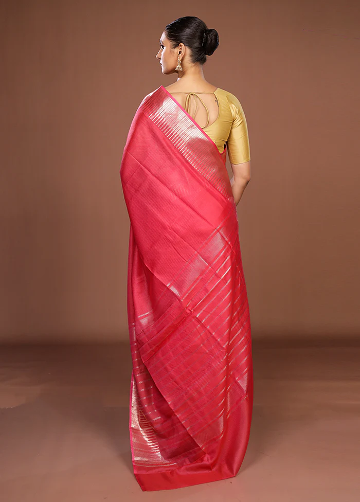 Pink Cotton Saree With Blouse Piece - Image 3