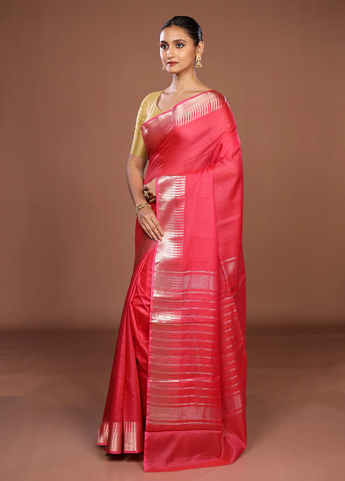 Pink Cotton Saree With Blouse Piece - Image 4