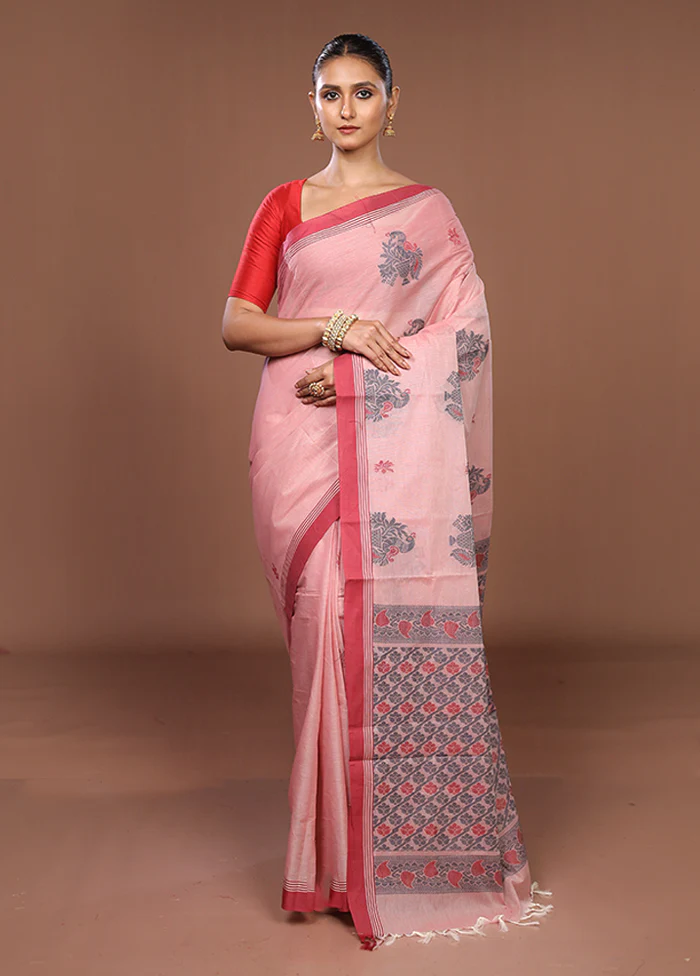 Pink Cotton Saree With Blouse Piece - Image 2