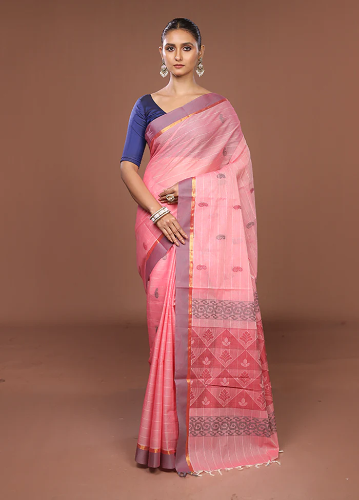 Pink Cotton Saree With Blouse Piece - Image 2