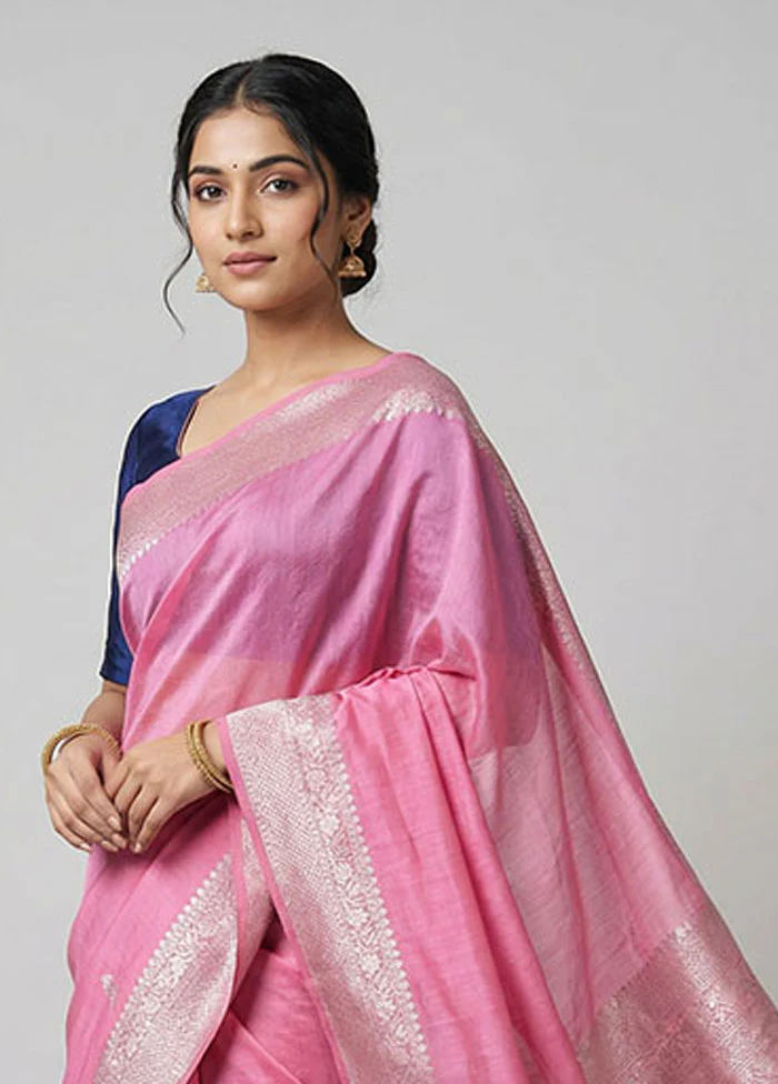 Pink Cotton Saree With Blouse Piece - Image 2