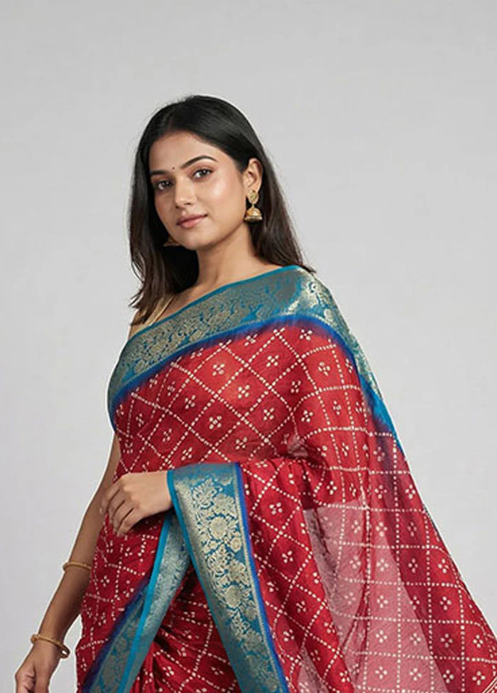 Pink Cotton Saree With Blouse Piece - Image 2