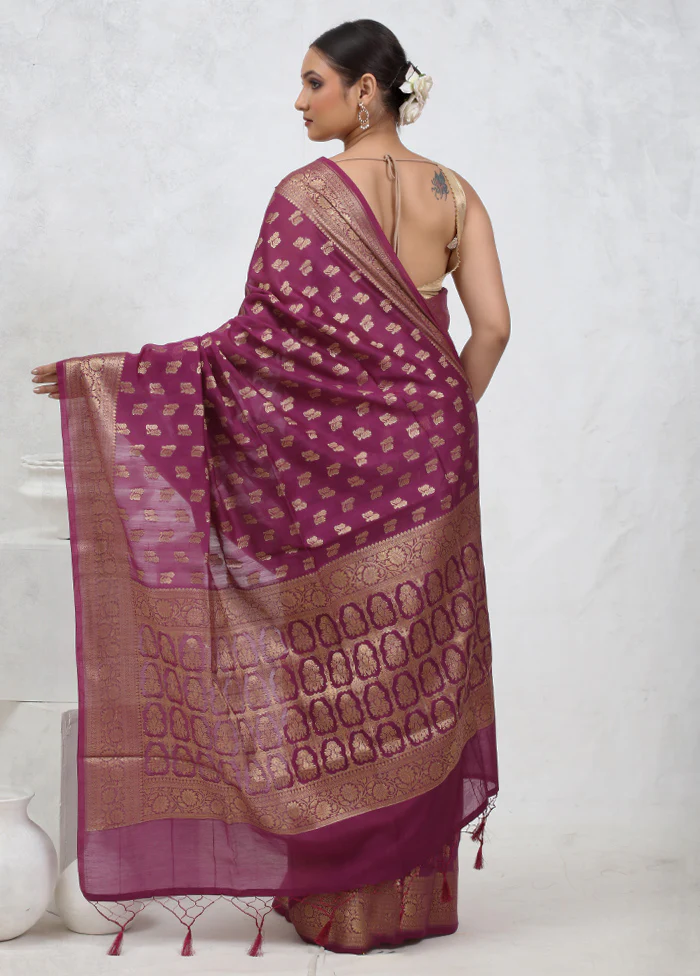 Pink Cotton Saree With Blouse Piece - Image 3