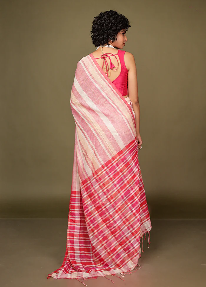 Pink Cotton Saree Without Blouse Piece - Image 3