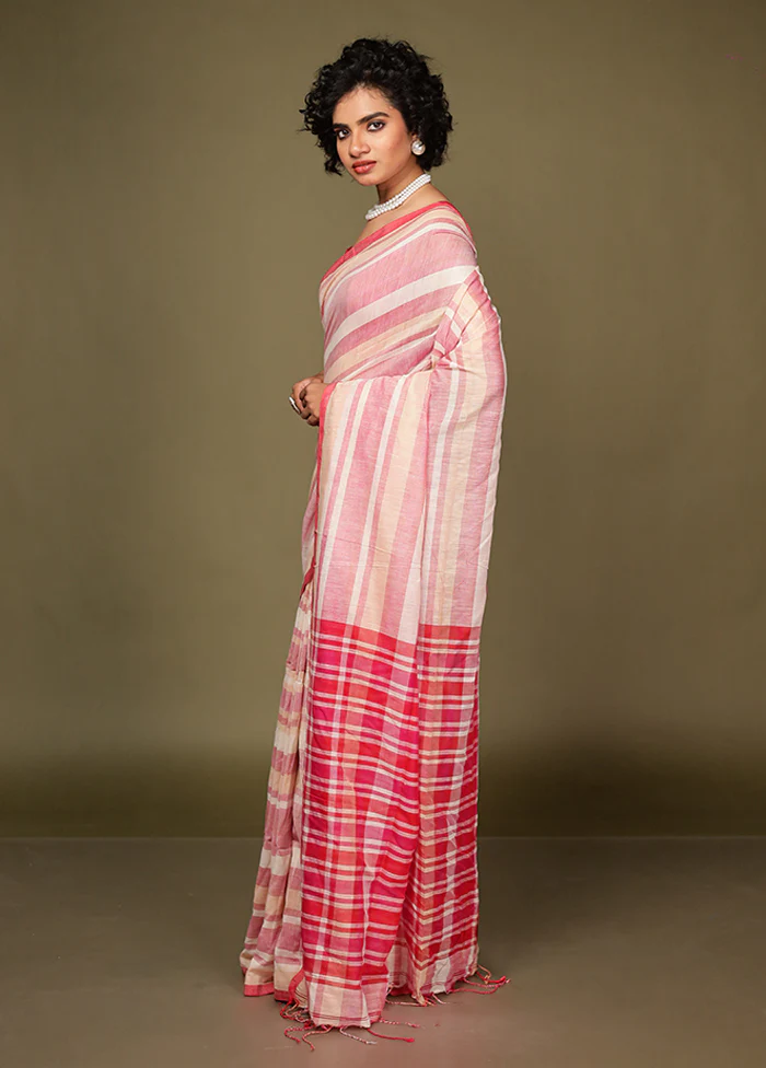 Pink Cotton Saree Without Blouse Piece - Image 4
