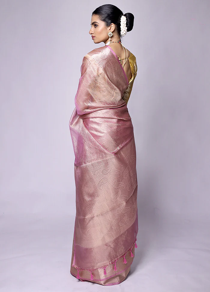 Pink Crushed Tissue Silk Saree With Blouse Piece - Image 3