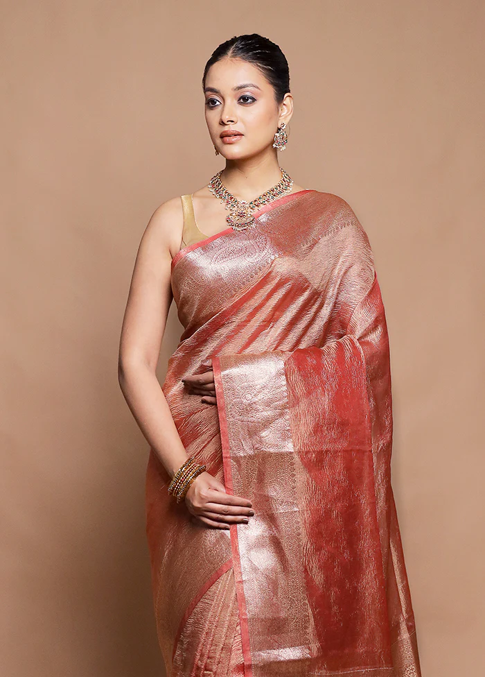 Pink Crushed Tissue Silk Saree With Blouse Piece - Image 2