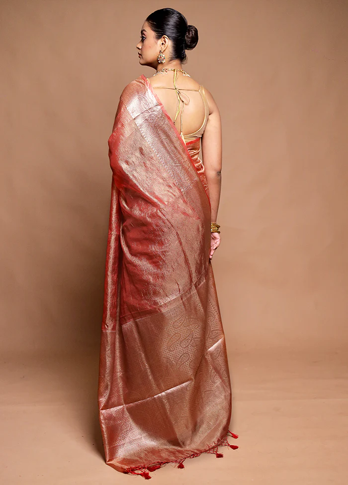 Pink Crushed Tissue Silk Saree With Blouse Piece - Image 3
