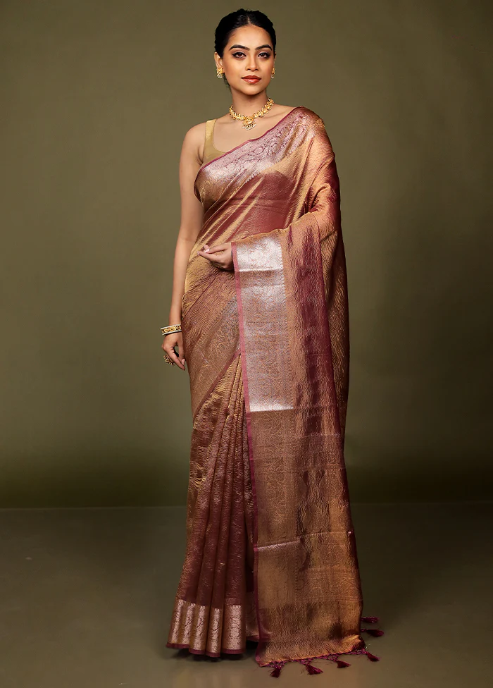 Pink Crushed Tissue Silk Saree With Blouse Piece - Image 2