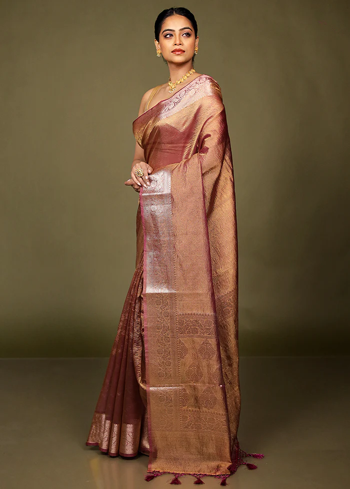 Pink Crushed Tissue Silk Saree With Blouse Piece - Image 4