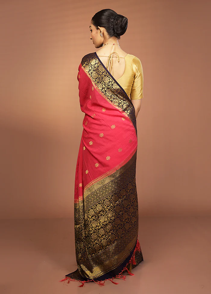 Pink Dupion Silk Saree With Blouse Piece - Image 3