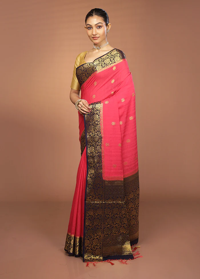 Pink Dupion Silk Saree With Blouse Piece - Image 4