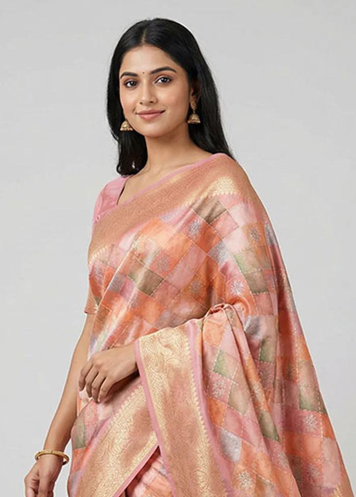 Pink Dupion Silk Saree With Blouse Piece - Image 2