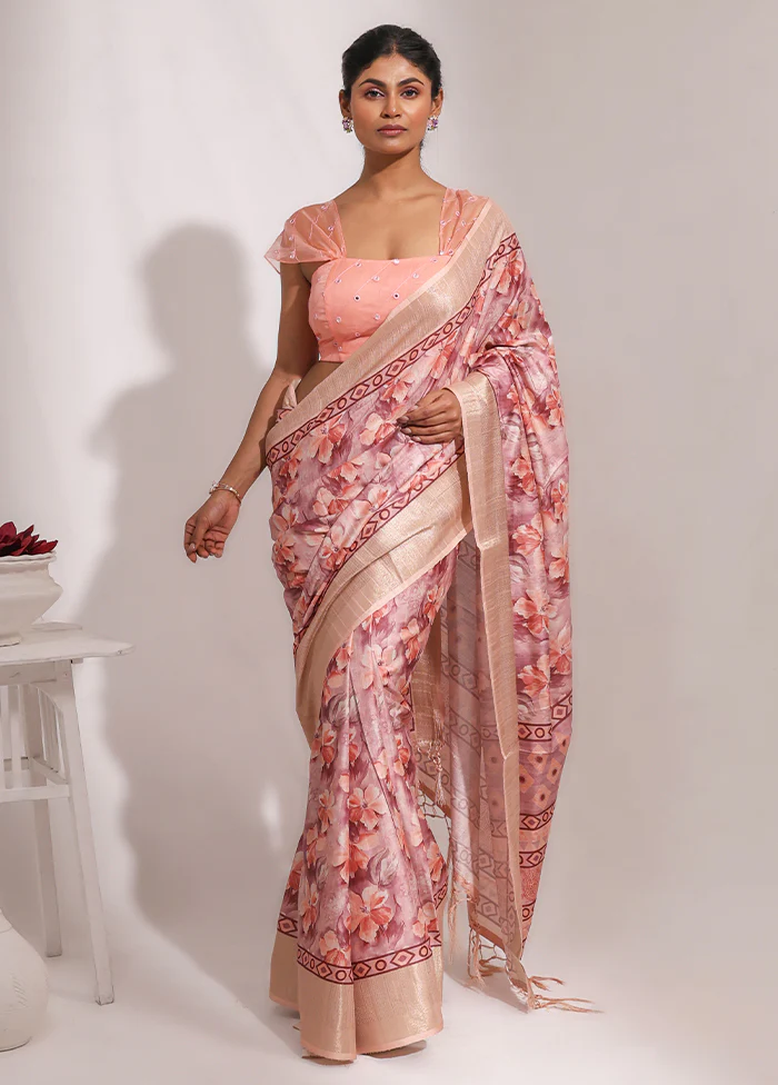 Pink Dupion Silk Saree With Blouse Piece - Image 2