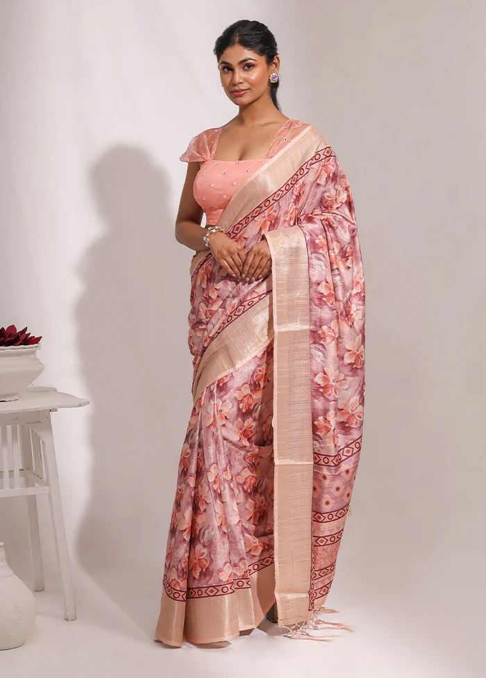 Pink Dupion Silk Saree With Blouse Piece - Image 4