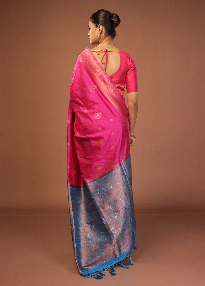 Pink Dupion Silk Saree With Blouse Piece - Image 3