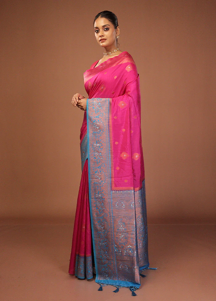 Pink Dupion Silk Saree With Blouse Piece - Image 4