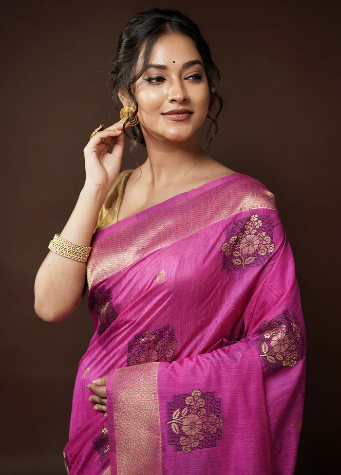 Pink Dupion Silk Saree With Blouse Piece