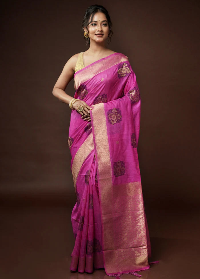 Pink Dupion Silk Saree With Blouse Piece - Image 3