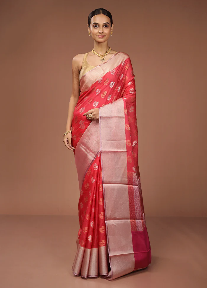 Pink Dupion Silk Saree With Blouse Piece - Image 2