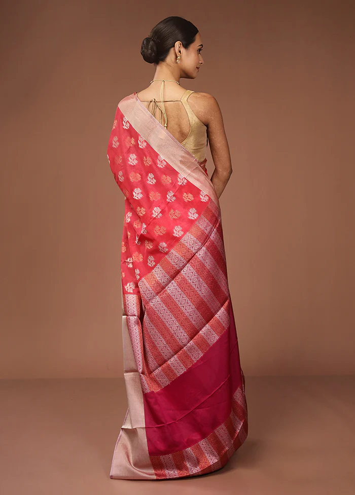 Pink Dupion Silk Saree With Blouse Piece - Image 3
