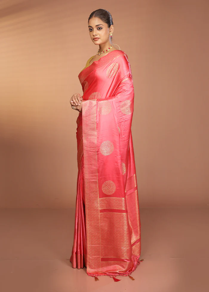 Pink Dupion Silk Saree With Blouse Piece - Image 4