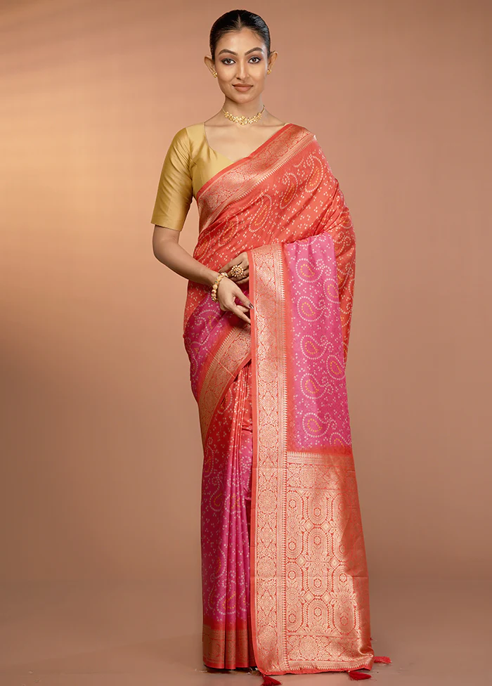 Pink Dupion Silk Saree With Blouse Piece - Image 2