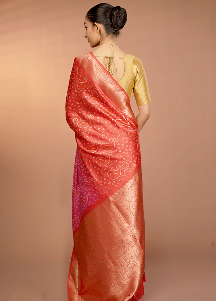Pink Dupion Silk Saree With Blouse Piece - Image 3
