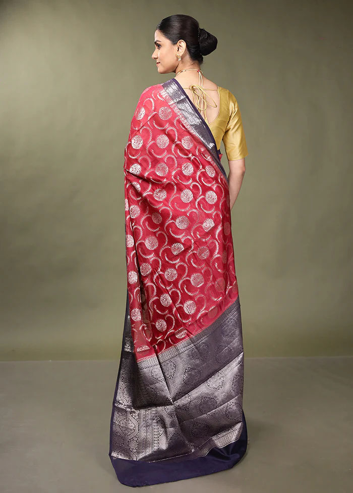 Pink Dupion Silk Saree With Blouse Piece - Image 3